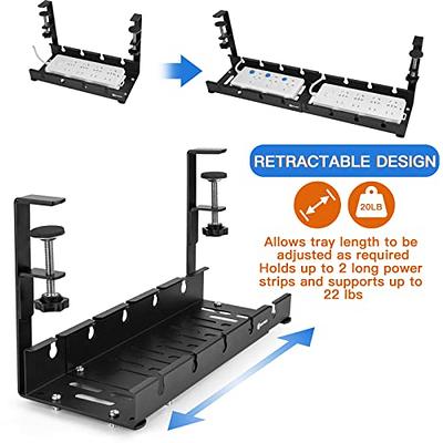 Under Desk Cable Management Tray - No-Drill Clamp Mount Steel Cord