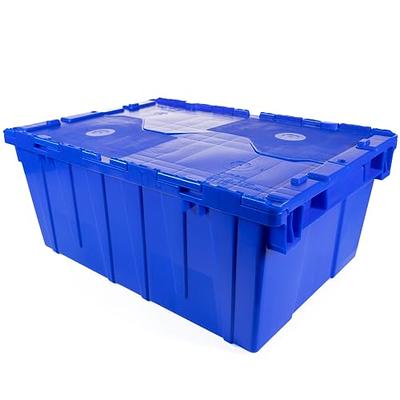 IDL Packaging 10-Gallon Industrial Plastic Tote with Hinged Lids, Blue,  Pack of 1 - Heavy-Duty Large 22 L x 15 W x 9 H Container for Warehouses,  Garages, and Home Storage 