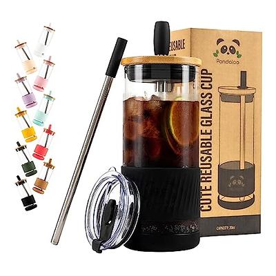 20 Ounce Glass Cups With Bamboo Lid And Glass Straw Reusable - Temu