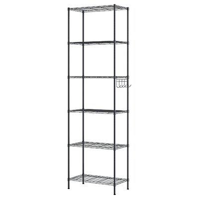 Tileon Black Heavy Duty 6-Shelf Shelving with Wheels, with Hanging