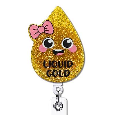 YAZMEEN Nurse Retractable Badge Reel with Alligator Clip Liquid Gold Milk  Droplet ID Card Badge Holder Funny Gold Glitter Badge Reel Gift for  Lactation Specialist RN OB Nurse Doctor Medical Work 