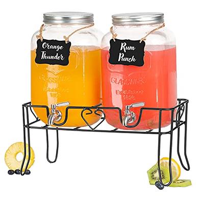 Outdoor Glass Beverage Dispenser with Sturdy Metal Base, Stainless Steel  Spigot & Hanging Chalkboard - Drink Dispenser for Lemonade, Tea, Cold Water  