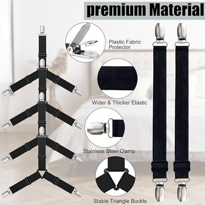 Bed Sheet Holder Straps, Adjustable Sheet Stays Keepers with Elastic Bands  and Corner Clips, Fitted Sheet Fasten Suspenders for Bedding, Mattress,  Sheet Fasteners from (2Pcs/Set, Black) 