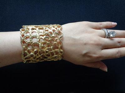 Cleopatra Cuff Bracelet , Wire Crochet Gold Filled Bracelet 6.5 / Gold