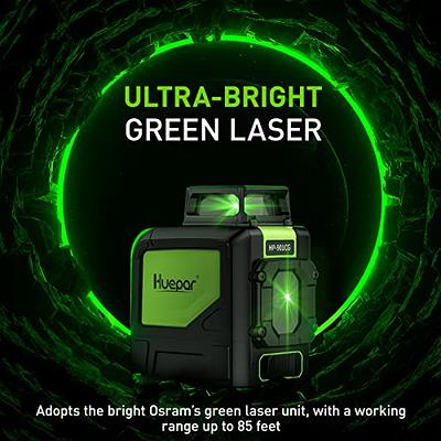 Huepar 4x360 Laser Level Self-leveling 16 Lines Green Beam 4D Cross Line  Tiling Floor Tool-2 x 360 Horizontal & 2 x 360 Vertical Laser Lines with  Two