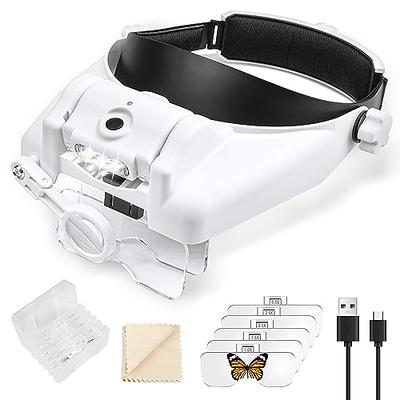 Yoctosun Rechargeable Head Magnifier Glasses, Hands Free Head Mount Magnifier with 3 Detachable Lenses and 2 LED Lights, Great Magnifying Glasses