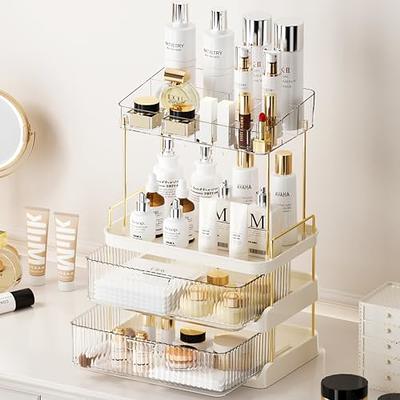 AITEE Acrylic Clear Makeup Organizer with 4 Drawers Stackable Cosmetics  Storage Display Case for Vanity,Bathroom Counter,  Dresser,Desktop,Countertop