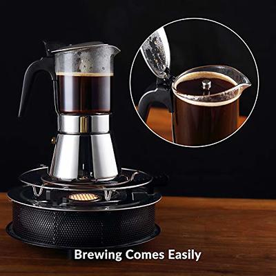 GEESTA Premium Crystal Glass-Top Stovetop Espresso Moka Pot - 4 / 6/ 9 Cups  - Stainless Steel Coffee Maker- 160ml/5.6oz/4 cup (esHimpresso cup=40ml)