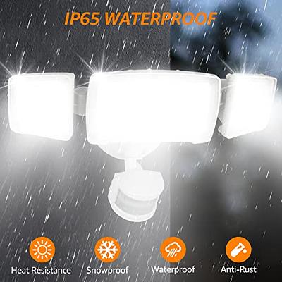  HGGH Luces LED de seguridad con sensor de movimiento para  exteriores, 3 cabezales de detección de movimiento, luces para exteriores,  6000 K, IP65, impermeables, 38 W, 4200 lm, luces de inundación