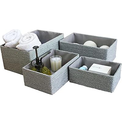 LA JOLIE MUSE Wicker Storage Baskets for Organizing, Recyclable Paper Rope  Basket with Wood Handles, Decorative Hand Woven Basket Organizers for