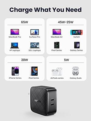 LINTYLE 65W GaN USB C Charger 3-Port Fast Charger Block Mini USB C USB A  Charger Foldable Type-C Wall Charger 65W Multiport Power Adapter for iPhone