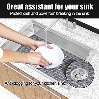 JUSTOGO Silicone Sink Mat, Grey Kitchen Sink Mats Grid Accessory, 2 PCS  Folding Non-slip Sink Protector for Kitchen Bottom of Farmhouse Stainless