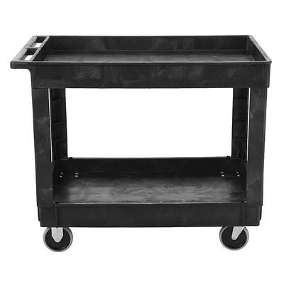 Rubbermaid FG345700BLA Black Utility Cart with Lockable Doors and Sliding  Drawer