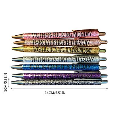 Jxueych 7 Pcs Funny Ballpoint Pen Set Gift for Coworker, Days of The Week  Daily Glitter Pen, Black Ink Medium Point 1.0 Mm Smooth Writing