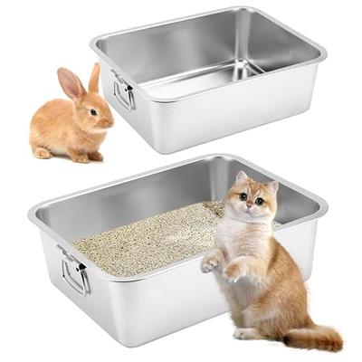 YUEPET 2 Sets Stainless Steel Cat Litter Box with High Sides, Durable Metal  Cat Litter Basin