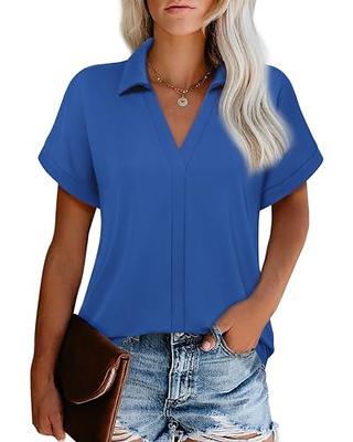 Vivilli Women's Short Sleeve Tops and Blouses Business Casual Collared  Tunic Shirt