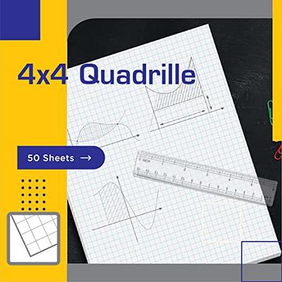 Better Office Products Graph Paper Pad, 17 x 11, 50 Sheets, Blue Line  Border, Blueprint Paper, Double Sided, White, 4x4 Blue Quad Rule, Easy Tear