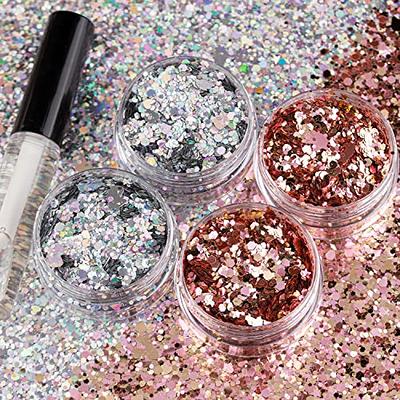 2 Colors of Holographic Chunky Glitter with Quick Dry Glue Pack 4, 4 Pots  Total 40g Multi-Shaped for Body Hair Face Eyes Make-up, Nail Art and  Bedazzling in Party/Concert/Events Glitter - Yahoo