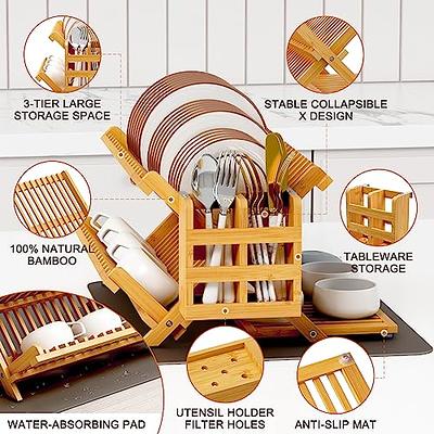 iDesign Bamboo Folding Collapsible Dish Drying Rack