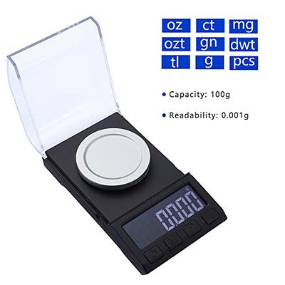 Digital Milligram Scale 10g/ 0.001g Portable Jewelry Scale LCD Backlit Tare  Micro Scale for Powder Gold