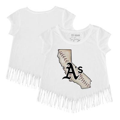 Girls Youth Tiny Turnip White Atlanta Braves Baseball Bow Fringe T-Shirt Size: Small