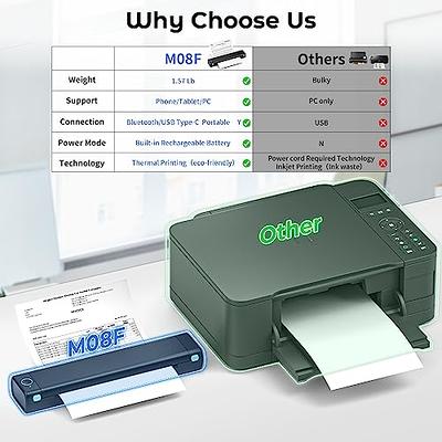 Portable Printers Wireless for Travel Thermal Printer, M08F-A4 Bluetooth  Mobile Printer for Vehicles and Office,Impresora Portatil Compatible with  Phone&Laptop,Small Printer,Inkless Technology 