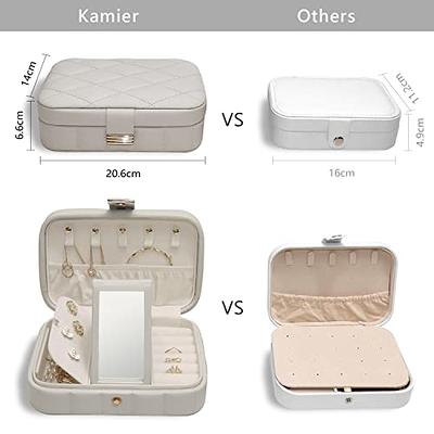  KAMIER Pu Leather Jewelry Box, Travel Diamond Quilted Jewelry  Case Storage for Ring Earrings Necklace