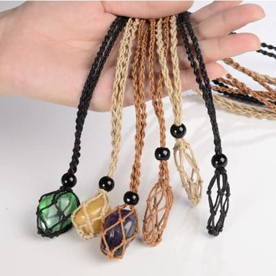 18 Pcs Crystal Cage Necklace Holder Necklace Cord Empty Stone Holder  Replacement Hand-woven Necklace Cord With Adjustable Length