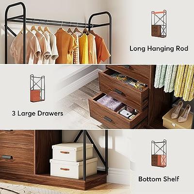 Tribesigns Freestanding Closet Organizer, Industrial 3 Rod Garment Rack  with 4-Tier Storage Shelf, Rustic Wardrobe Rack Clothes Rack for Hanging