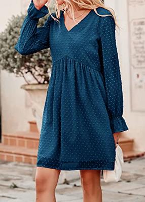 KIRUNDO Womens Dresses 2024 Spring Summer Long Sleeve Mini Dress V Neck  Flowy Casual Swiss Dot Loose Babydoll Maternity Dress(Style2-Lake Blue,  Medium) - Yahoo Shopping