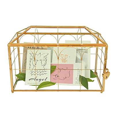 12.6x5.9x9 inches Large Glass Card Box Handmade with Slot and Lock, Wedding  Card Boxes for Reception, Graduation, Gift Cards, Party, Brass Geometric  Terrarium, Golden Decorative Box 