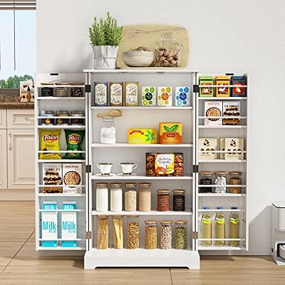 HOMCOM 64 4 Door Kitchen Pantry Freestanding Storage Cabinet with 3 Adjustable Shelves for Kitchen Dining or Living Room Brown