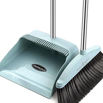 Dustpan and Brush Set - Nesting Design - Compact Storage - Comfortable Non-Slip Handle - Odor Resistant - Cleaning Floors, Counters, Tables, Bathroom