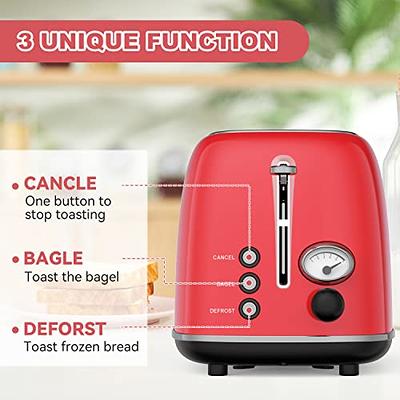 Kenmore 4-Slice Toaster, Red Stainless Steel, Dual Controls, Extra