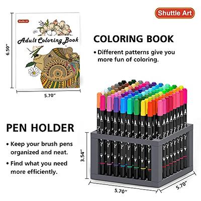 Coloring Markers Pens Set for Adult Coloring Book, Soucolor 72 Colors Dual  Tip Art Markers (Fineliner&Brush, Numbered Penholder) with Case for Adults