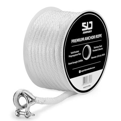 Anchor Rope 50 Ft 3/8 in, Premium Solid MFP Braid Anchor Line with