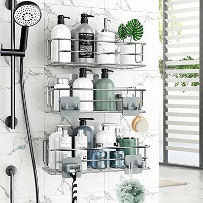 Yougai Shower Caddy Shower Shelf with Soap Dish and 4 Hooks, SUS304  Stainless Steel Shampoo Holder Bathroom Shower Organizer No Drilling  Adhesive Wall