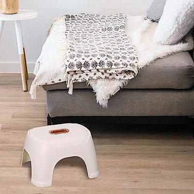 LUE BONA Foot Stool, Saddle Cushion Vanity Stool, Modern Concave Ottoman  with Solid Wood Legs and Upholstered Seat for Entryway, Bedroom, Patio