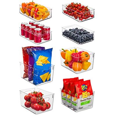 Set Of 8 Refrigerator Organizer Bins - 4 Large and 4 Medium Stackable  Plastic Clear Food Storage Bin with Handles for Pantry, Freezer, Fridge