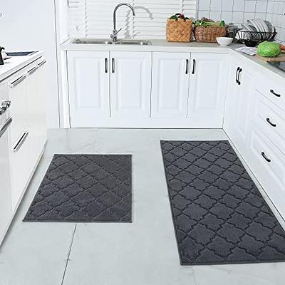 2 PCS Kitchen Rugs and Mats Non Skid Washable Black Kitchen Mat Soft Super  Absorbent Anti Fatigue Kitchen Mat Runner Set Doormat Bathroom