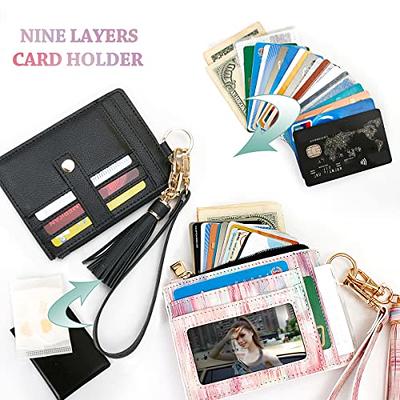 Lanyard Key Chain Keychain Wallet Card Case Slim Pocket Wallet for Women  Credit Card Holder with Keychain 1 Zipper Pocket, 5 Card Slots Key Ring