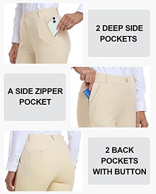 Women's Bootcut Pull-On Dress Pants High Waist Straight Leg Work Pants  Office Business Long Trousers with Pockets 