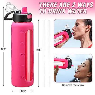 Kodrine Water Bottle Chug Lid, 32 oz Glass Water Bottles with Top Handle,  Reusable Water Bottle with Carry Chug Cap, Sports Water Bottle No Straw,  Gym