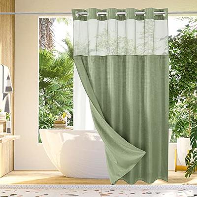 Gibelle No Hook Waffle Weave Shower Curtain with Snap-in Fabric