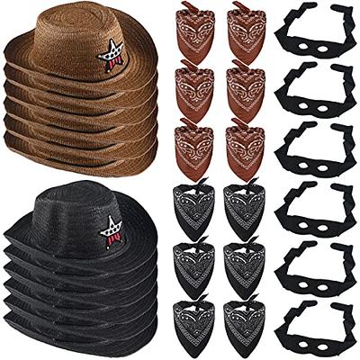 Unittype 3 Set Straw Cowboy Hats and Bandanas Set Classic Western Cowboy  Party Red Bandanas Party Hat Accessories