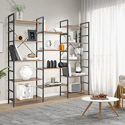 IDEALHOUSE Triple Wide 5 Tier Book Shelf, Tall Bookshelf with Open Display  Shelves, Industrial Large Bookshelves and Bookcases with Metal Frame for