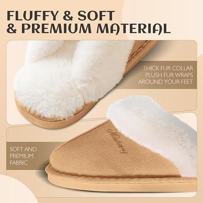 Hi Clasmix Fuzzy Slippers for Women-Cross Band Cozy House Home Bedroom