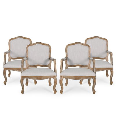 Noble House Joni French Wood Upholstered Dining Armchair, Set of 2, Beige,  Natural 