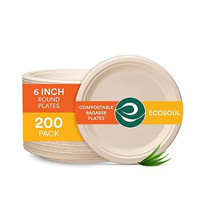 Eco Soul 100% Compostable 6 inch Paper Plates [1000-Pack] Small Disposable Bulk Party Heavy Duty, Eco-Friendly, Appetizer, Dessert, Wedding Plates I