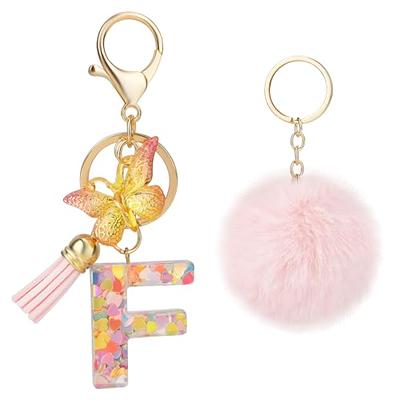 JINGUAZI Backpack Keychains Gifts for Women Initial Letter Keychain for Cute Car Key White Pink Tassel Bling Crystal Shiny